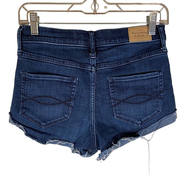 Abercrombie & Fitch Women's Size 4 w27 Dark Blue Denim Cut-off Shorts Raw Fringe - Picture 2 of 11